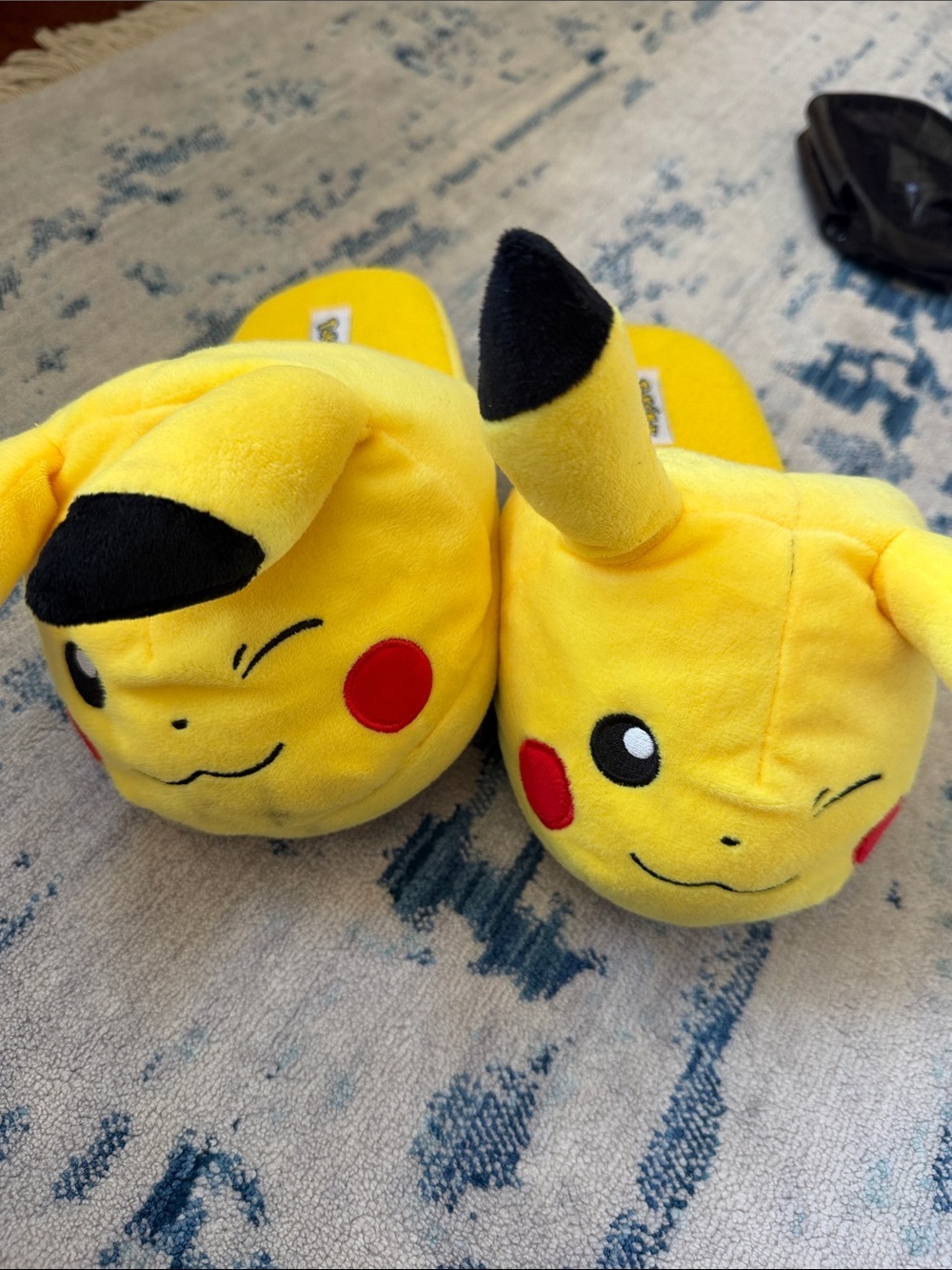 Pokemon Pikachu Plush Slippers in Yellow with Black and Red Accents